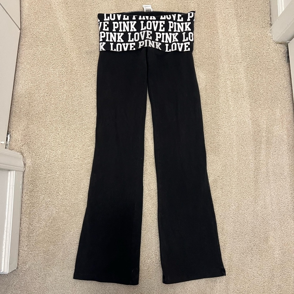 Y2K Victoria's Secret LOVE PINK Foldover Yoga Pants Flare Rhinestones SMALL